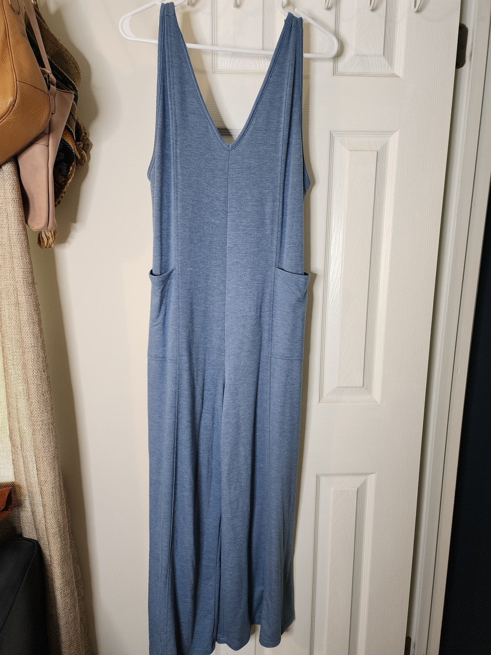 Sleeveless V-Neck Wide-Leg Jumpsuit in Dusty Blue